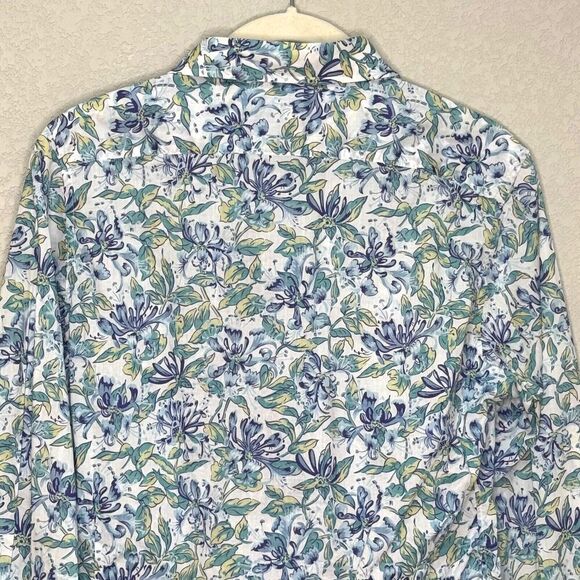 Holland & Holland London Button Down Shirt Womens US Size 10 Blue Floral - Picture 8 of 9